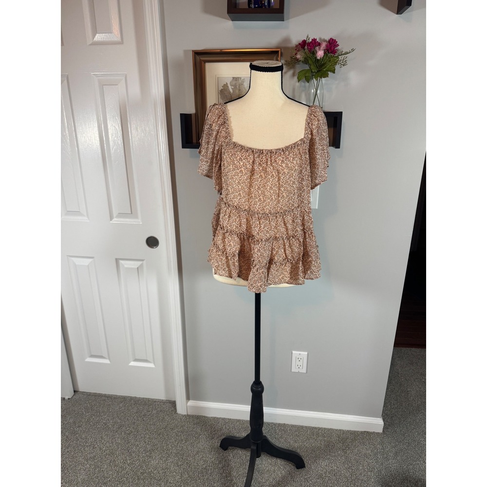 Illa Illa Floral Tiered Babydoll Top Flowy Cottagecore Boho Flutter Sleeve Sz L